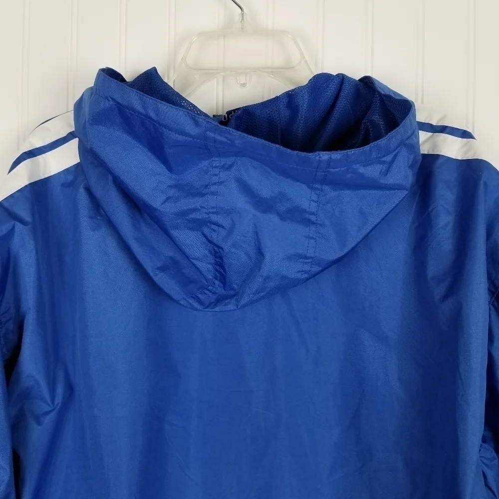 Woods Hole Mass Windbreaker Jacket Full Zip Kenpo Mens Size XL Blue Hood Stripe